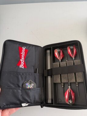 Vintage Budweiser Red and Black Dart Set in Carry Case